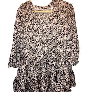Zara V Neck Short Shirt Dress Ruffle black white